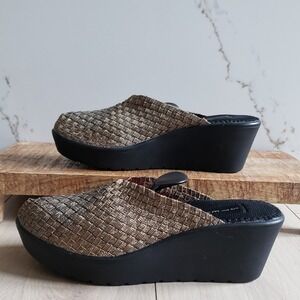 Steven Wedge Platform Mules Womens 8 Bronze Braided Woven Slip-On Slides Y2K